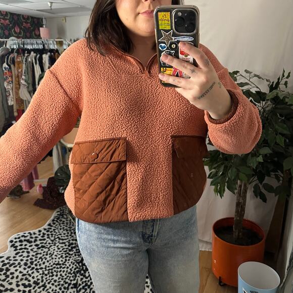 Madewell Fleece Quilted-Pocket Popover Jacket in Rose Dust Size XS - Picture 5 of 5